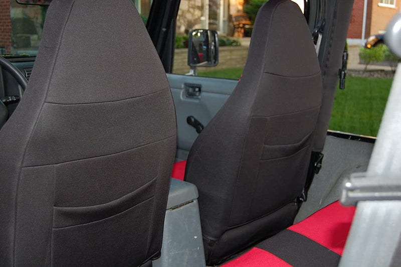 GEARFLAG Custom-Fit Neoprene Seat Covers for Wrangler TJ 1997-2002 - Full Set (Front and Rear) - Red/Black - Image 2